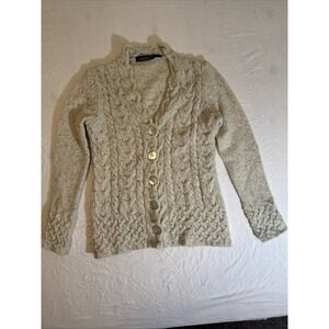 IrelandsEye Women's Cashmere Cardigan Sweater Wool‎ Blend Off White Size Medium